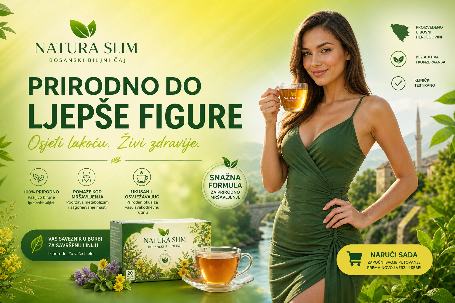 Té verde para bajar de peso — modelo con taza de té